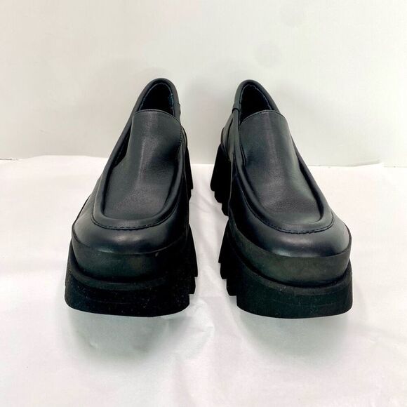 Paloma Barcelo Womens 10.5 Shoes Loafers Black Leather Platform Chunky Lug Sole - Picture 4 of 13